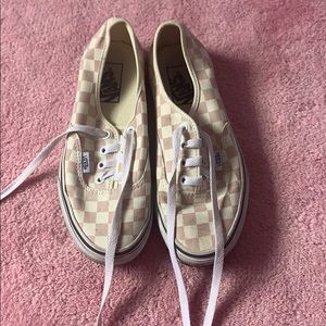 Purple and white checkered vans